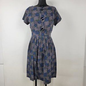 Vintage 1950s Mode O' Day California Cotton Blue & Purple Dress Womens S